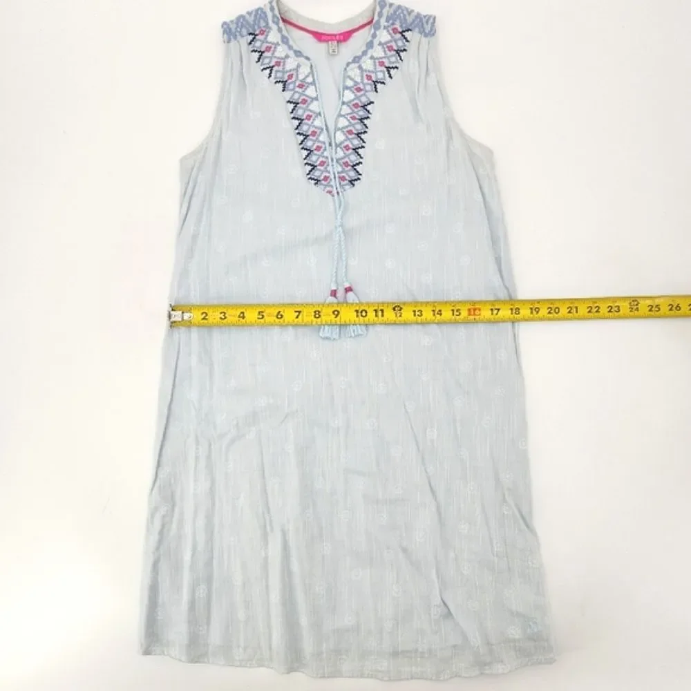 Joules Oriella Dress Size 2 Blue Embroidered Dotted Tassel Boho Beachy - Picture 5 of 8